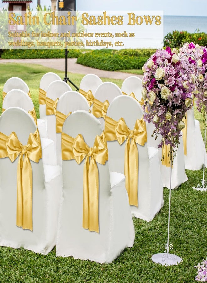 Eychei 12pcs Gold Satin Chair Sashes & Bows, 7x108in Chair Bow Ties for Wedding, Party, Banquet, Restaurant, Hotel Events - Image 5